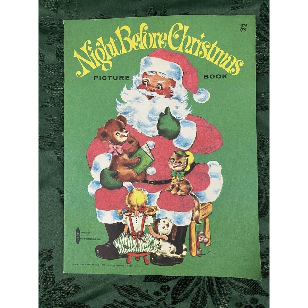 Vtg 1952 Night Before Christmas Picture Book Santa Watkins Strathmore RARE FIND